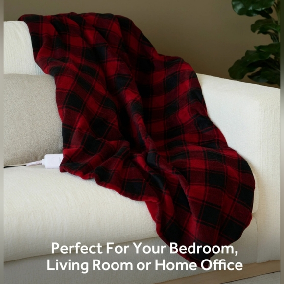 Sunbeam Microplush Sherpa Heated Throw with Storage Bag, Red Plaid - Picture 9 of 14